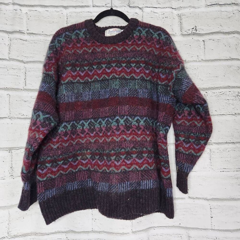 Antartex Mens Vuntsge Multicolor Pure New Wool Crew Neck Pullover Sweater XL